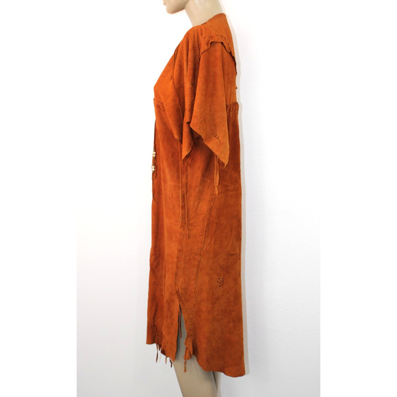 Vintage Skin Hide Leather Handmade Native American Style Dress Beads Fringed O/S - Picture 8 of 16